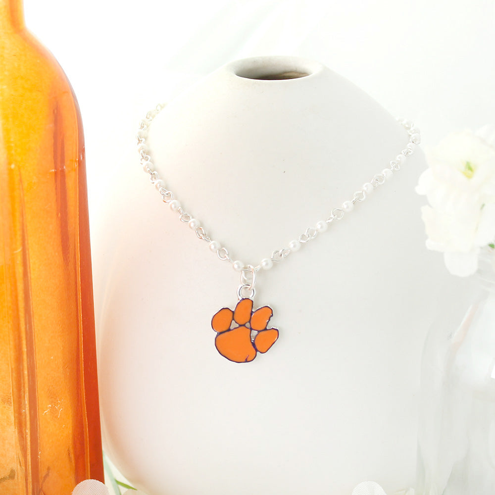 Clemson Enamel Logo & Pearl Necklace