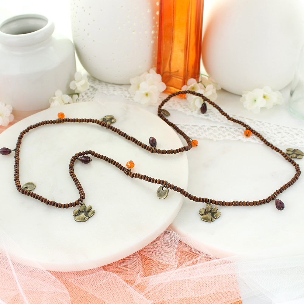 Clemson Wood Bead Stretch Necklace/Bracelet