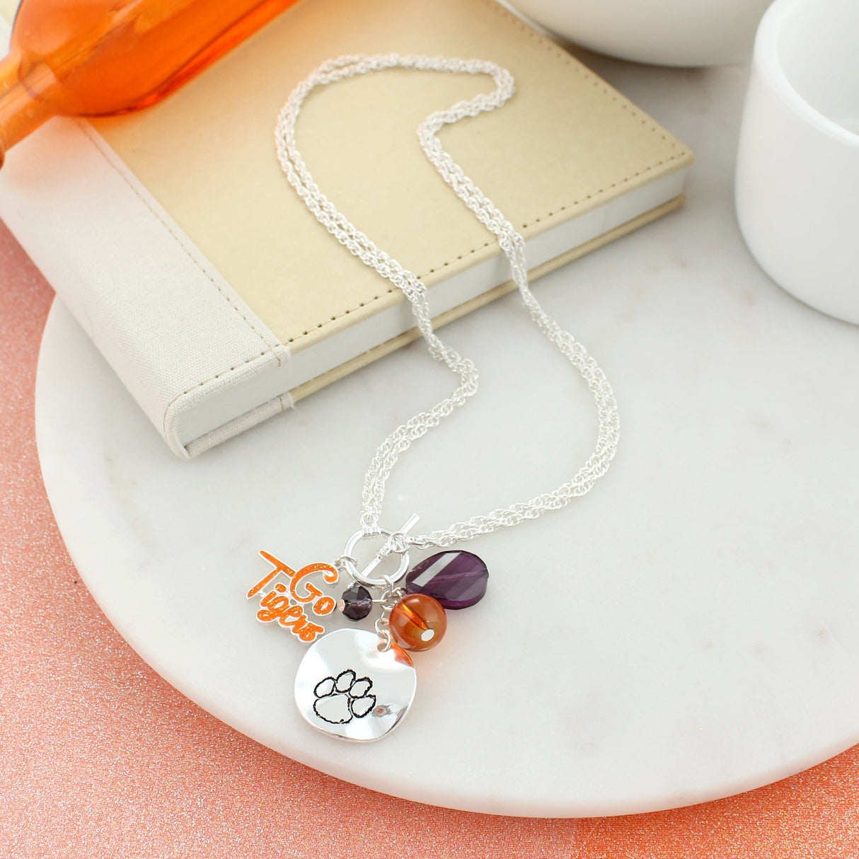 Clemson Logo Disc & Slogan Cluster Convertible Necklace