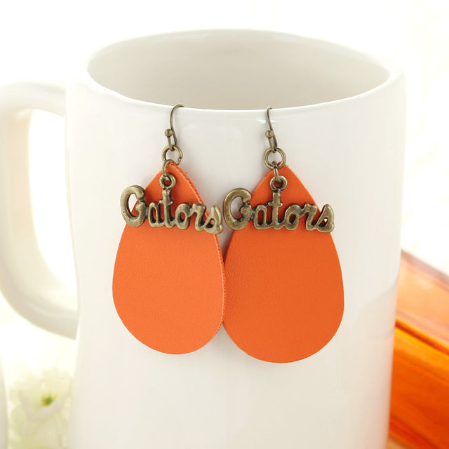 Florida Vintage Style Logo Leather Teardrop Earrings