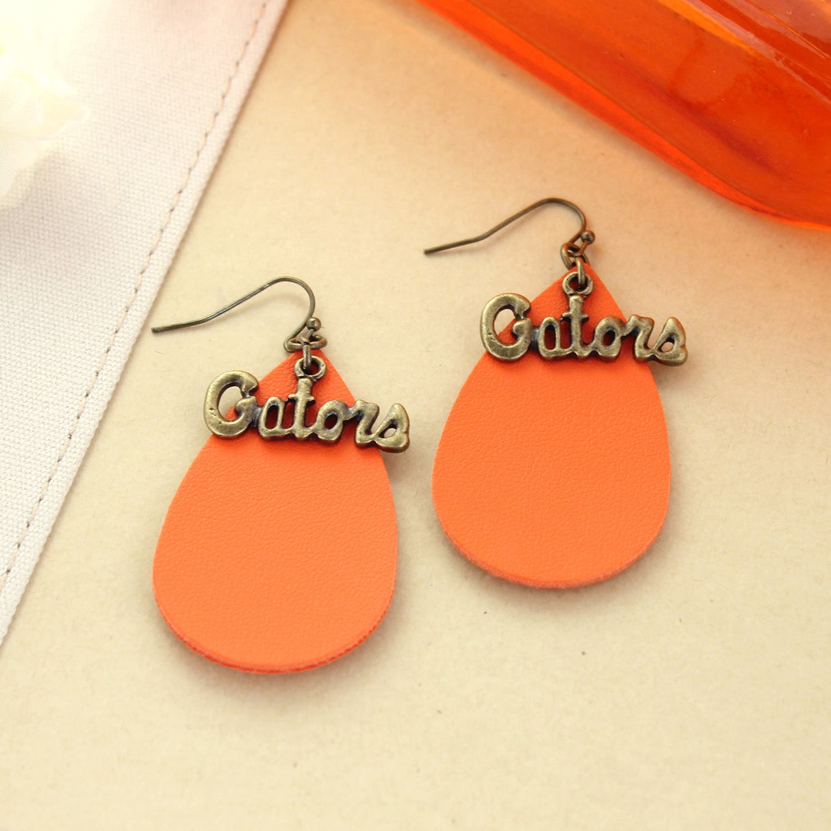 Florida Vintage Style Logo Leather Teardrop Earrings