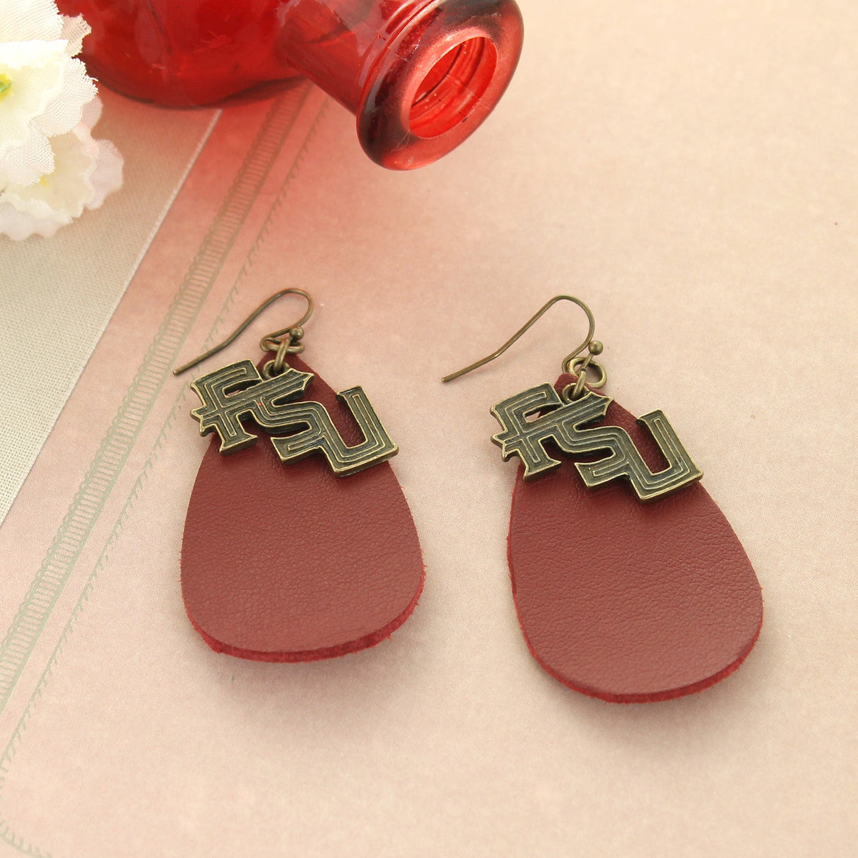 Florida State Vintage Style Logo Leather Teardrop Earrings