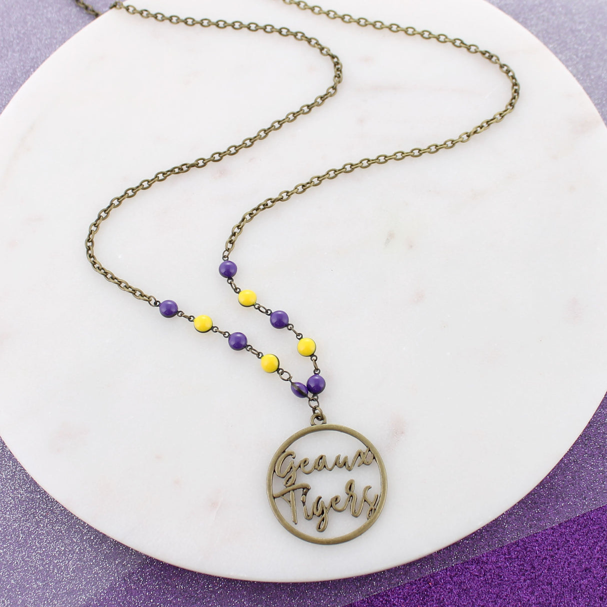 34” LSU Vintage Style Cutout Slogan Necklace