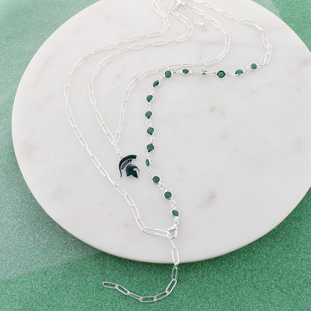 18 - 32” Michigan State Paperclip Chain & Enamel Logo Necklace Set