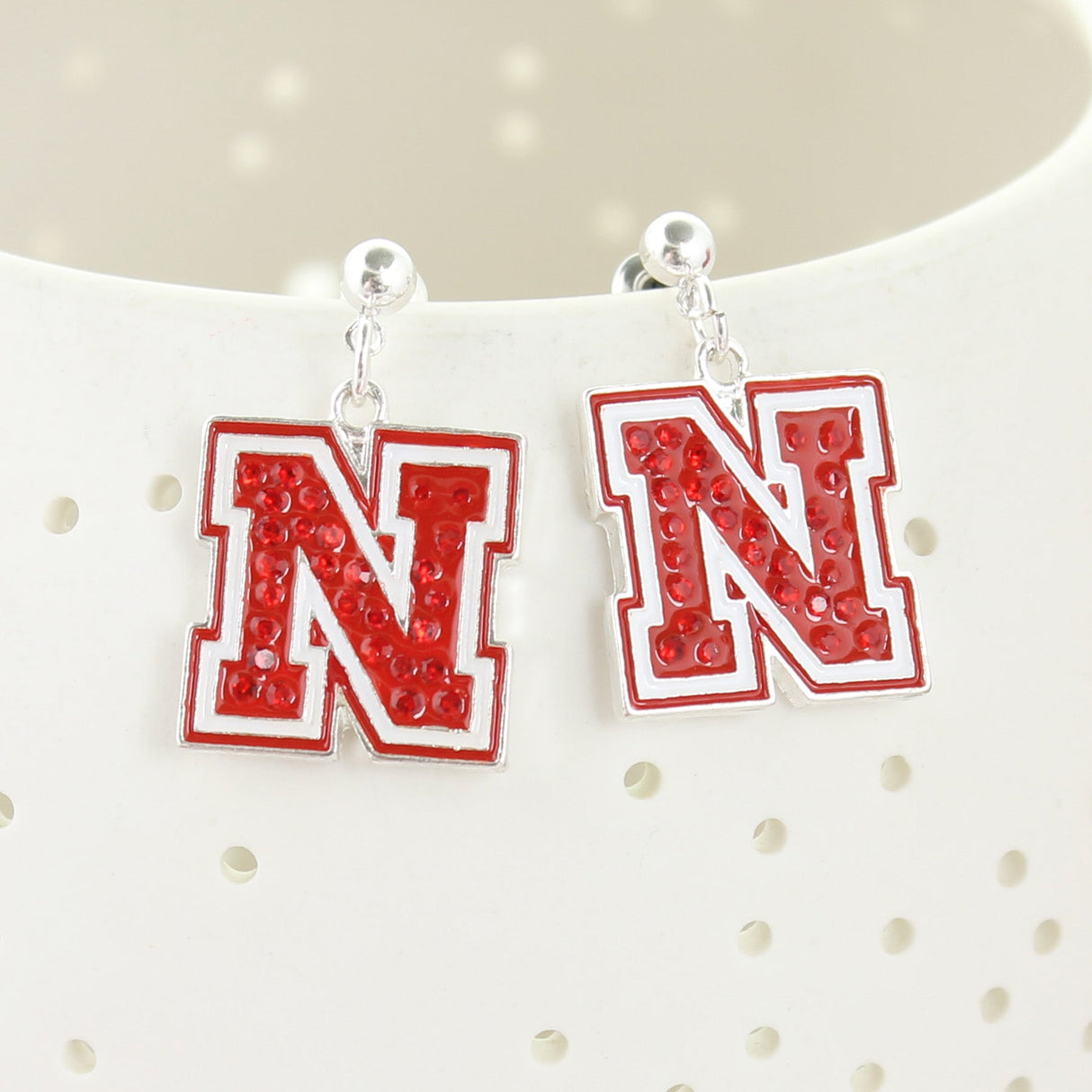 Nebraska Crystal Logo Earrings