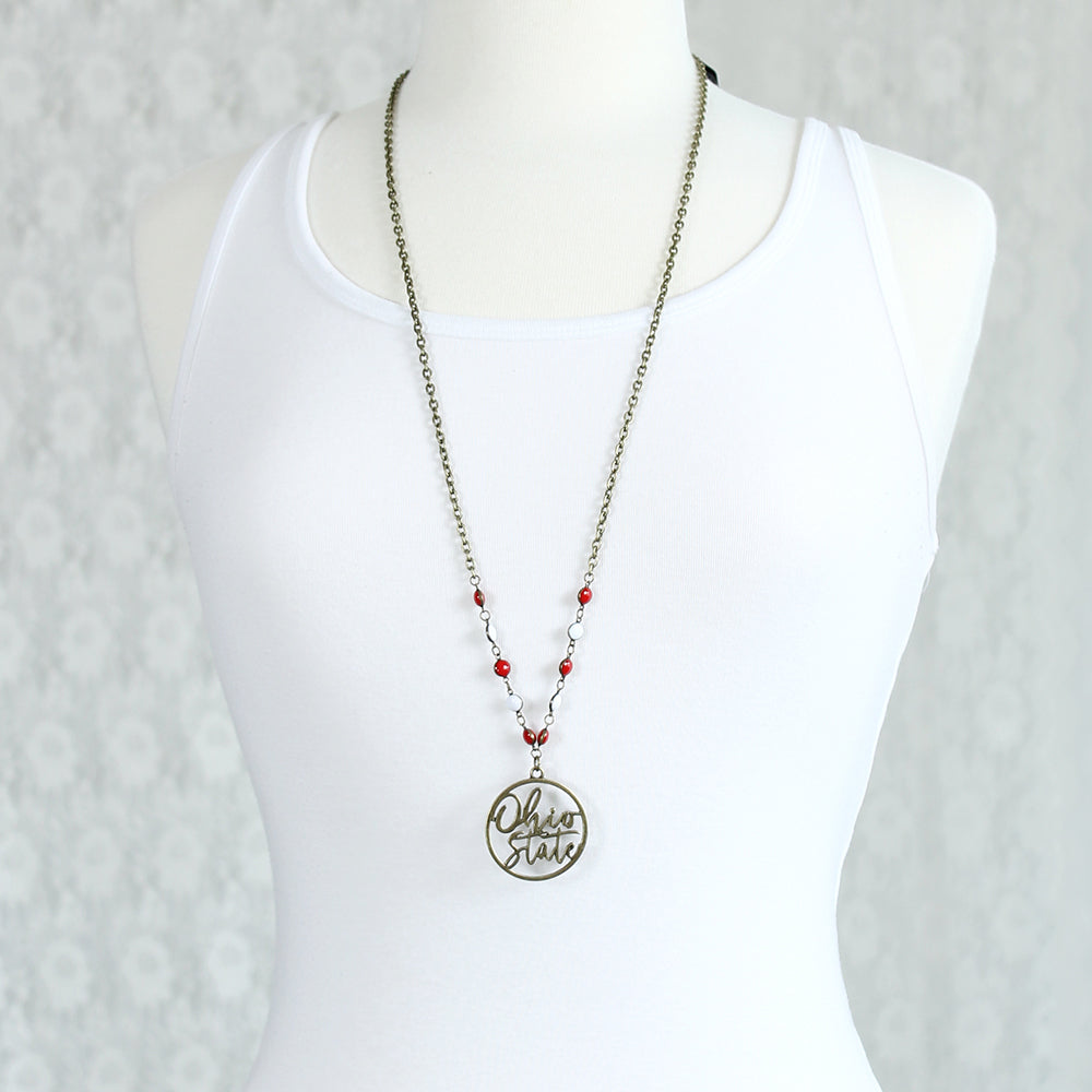 34” Ohio State Vintage Style Cutout Slogan Necklace
