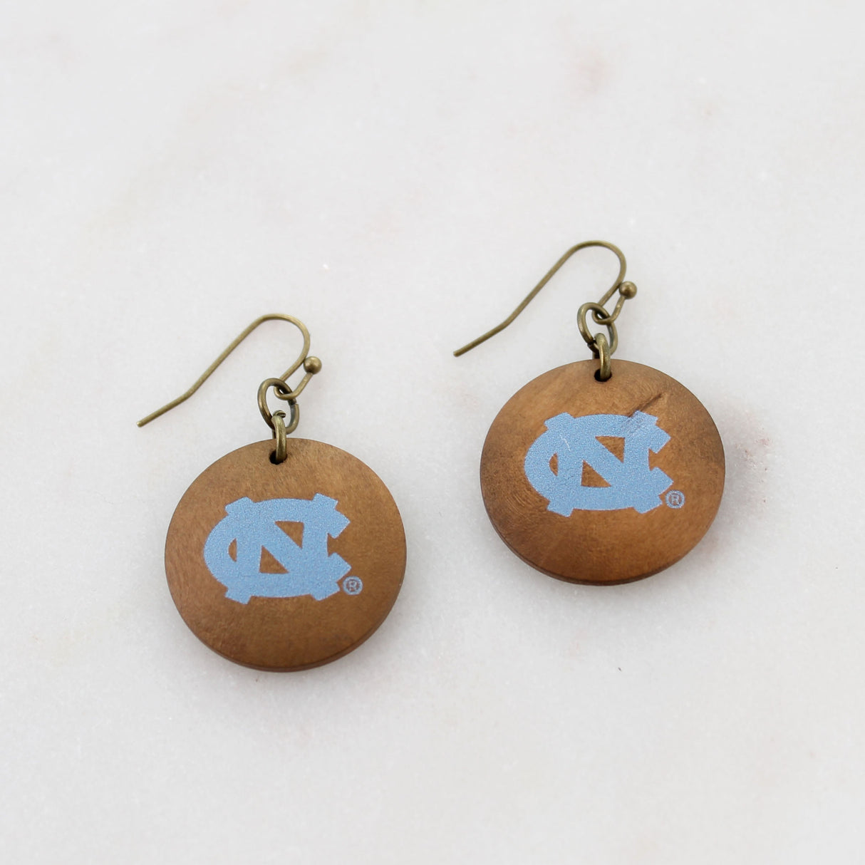 North Carolina Logo Wood Disc Earrings