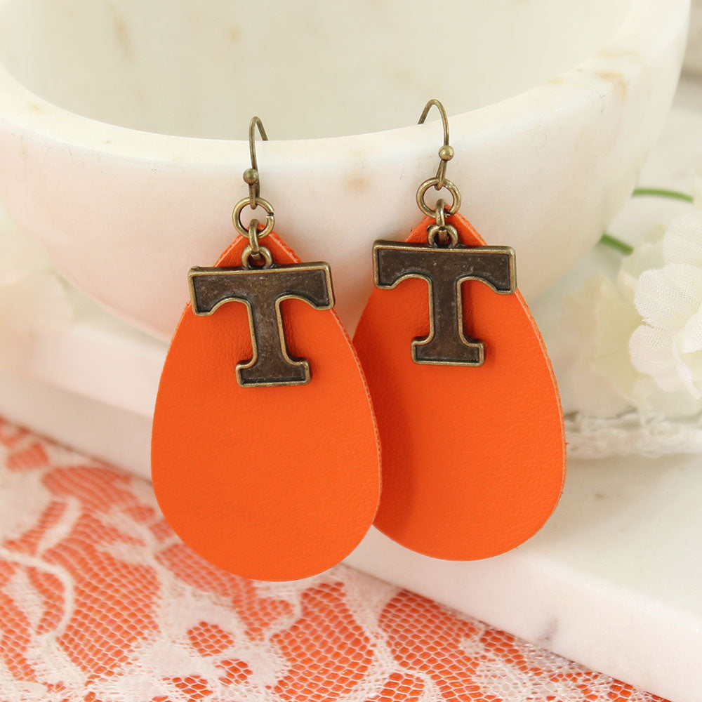 Tennessee Vintage Style Logo Leather Teardrop Earrings