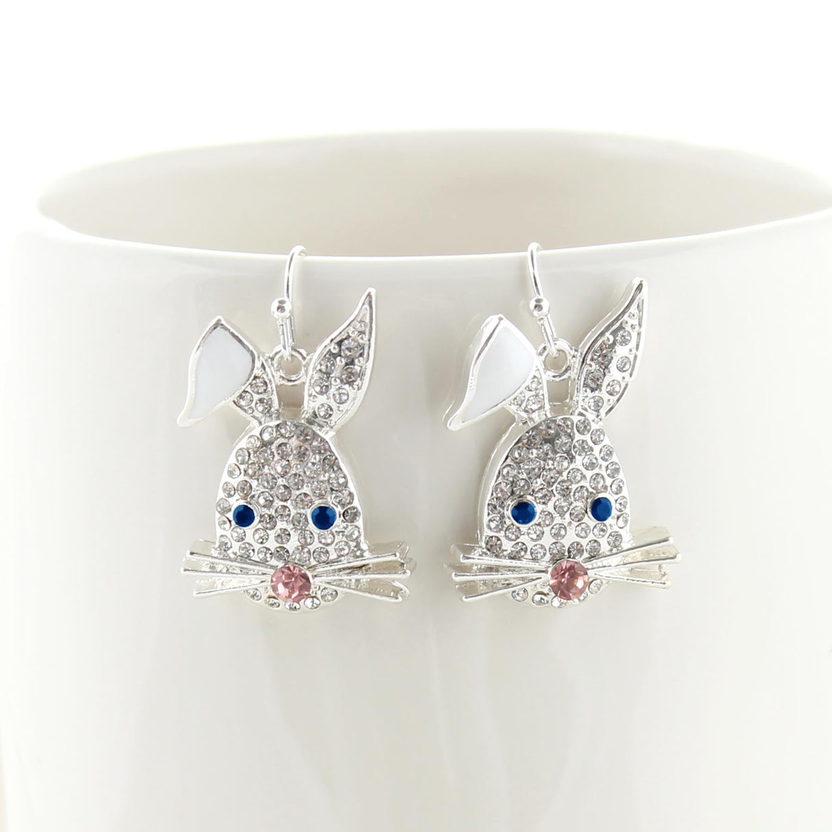 Crystal Easter Bunny Face Earrings