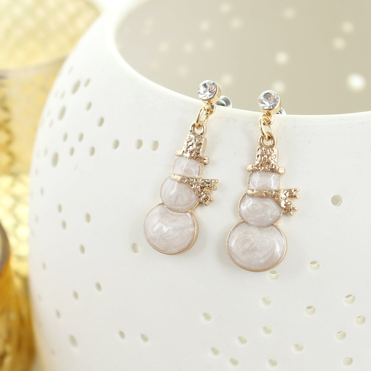 Enamel & Gold Snowman Christmas Earrings