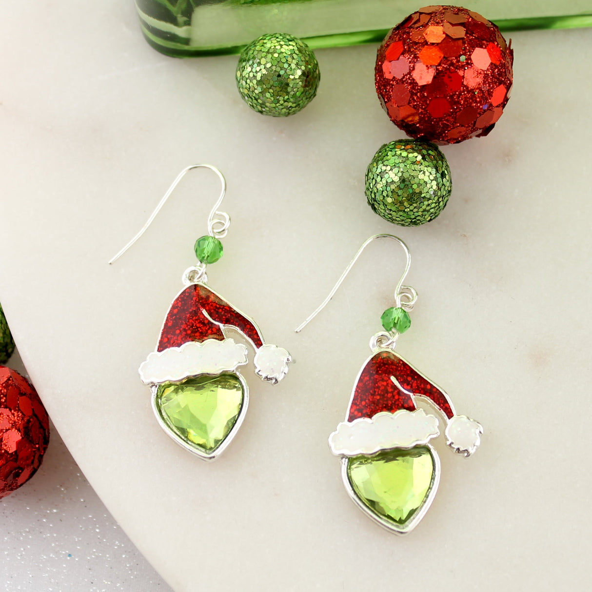 Crystal Mean Green Santa Christmas Earrings