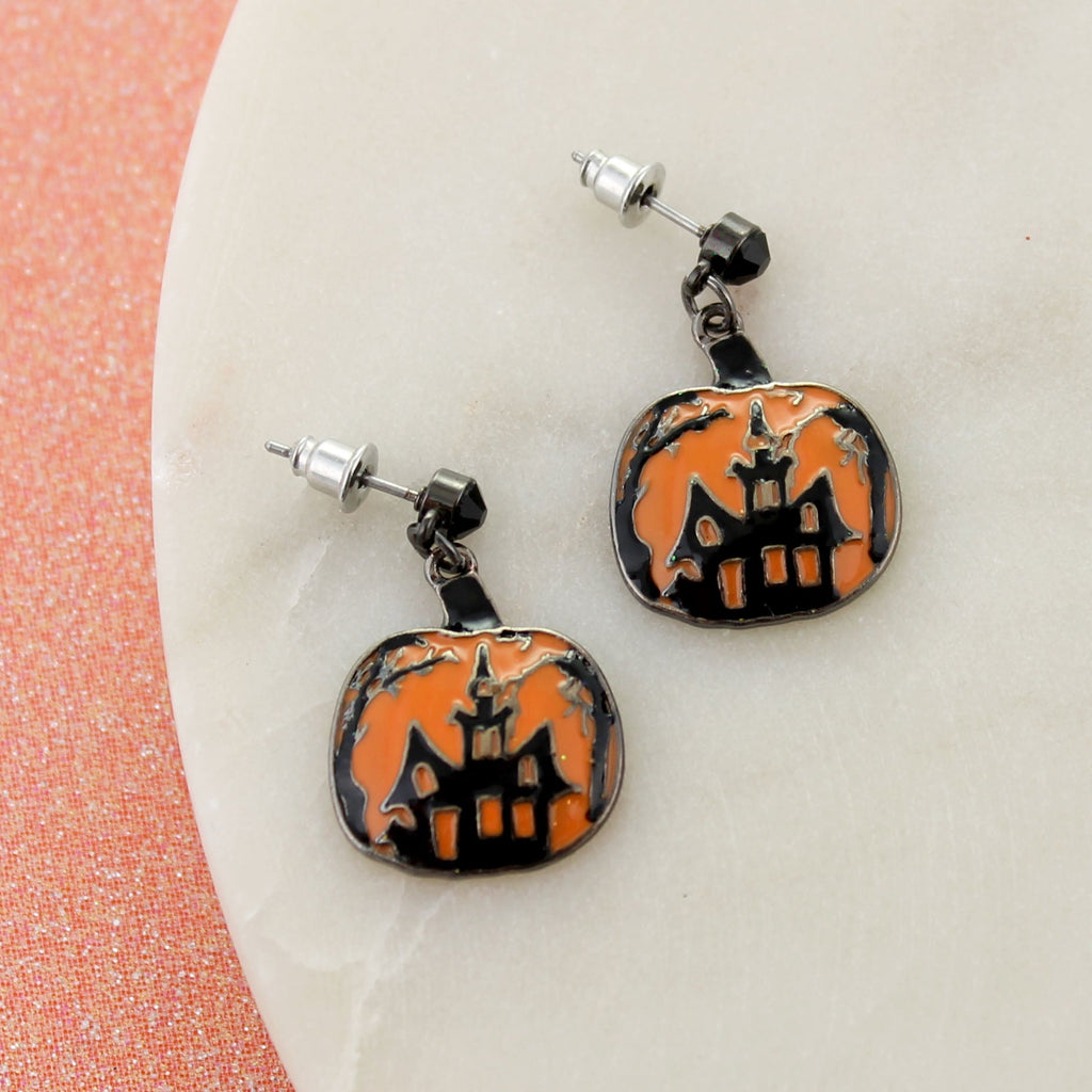 Haunted House Pumpkin Earrings