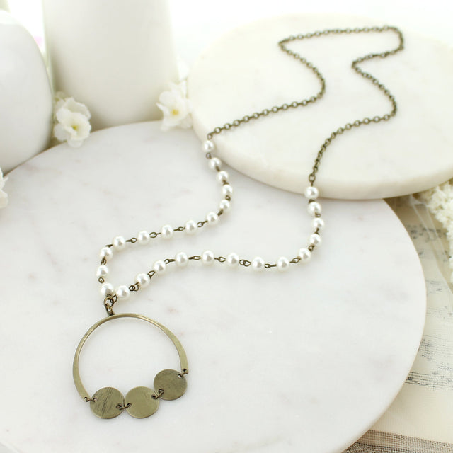 32” Vintage Disc & Pearl Necklace