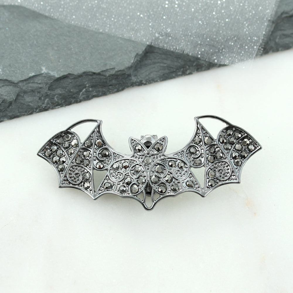 Gunmetal Crystal Bat Halloween Pendant