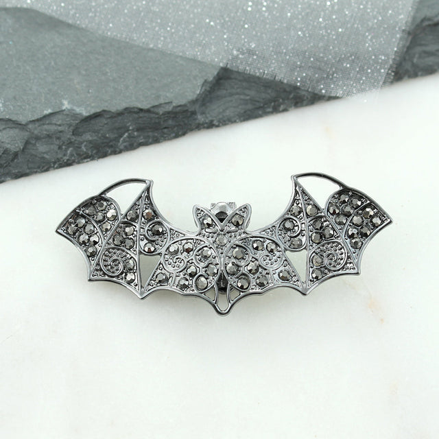 Gunmetal Crystal Bat Halloween Pendant