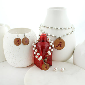 34” Alabama Logo Pearl & Wood Disc Necklace