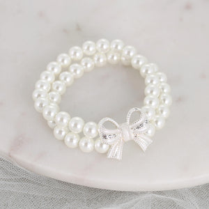 Crystal Bow & Pearl Stretch Bracelet