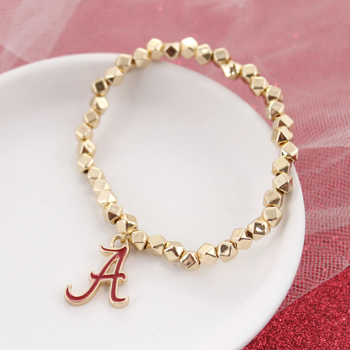 Alabama Gold Stretch Bracelet w/Enamel Logo 
