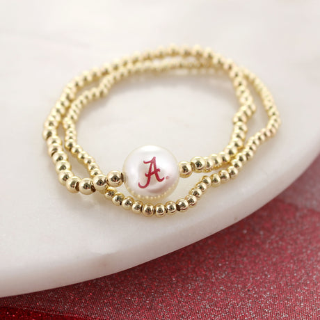 Alabama Gold & Pearl Logo Stretch Bracelet Set