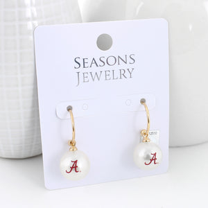 Alabama Logo Pearl Hoop Earrings