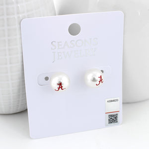 Alabama Logo Pearl Stud Earrings