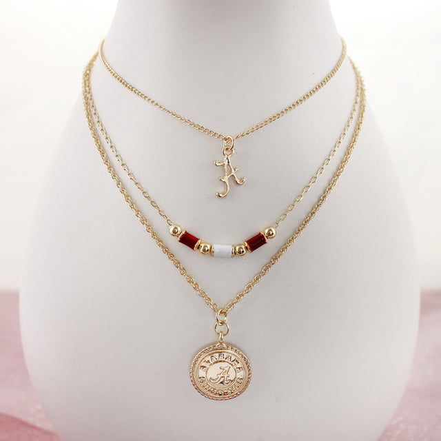 Alabama Gold & Tube Bead Trio Necklace Set