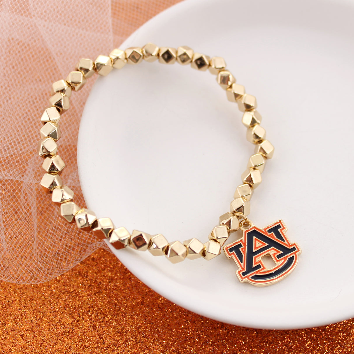 Auburn Gold Stretch Bracelet w/Enamel Logo 