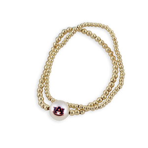 Auburn Gold & Pearl Logo Stretch Bracelet Set