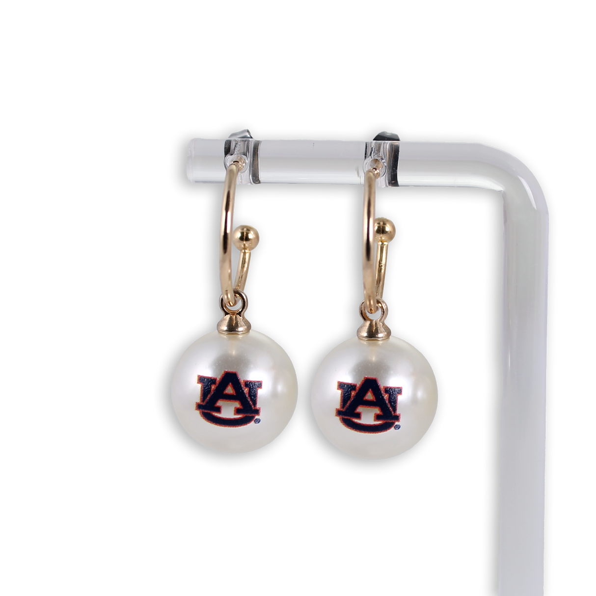 Auburn Logo Pearl Hoop Earrings