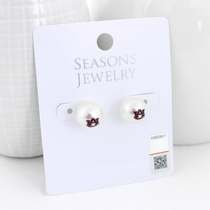 Auburn Logo Pearl Stud Earrings