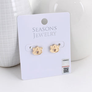 Auburn Shiny Gold Logo Stud Earrings