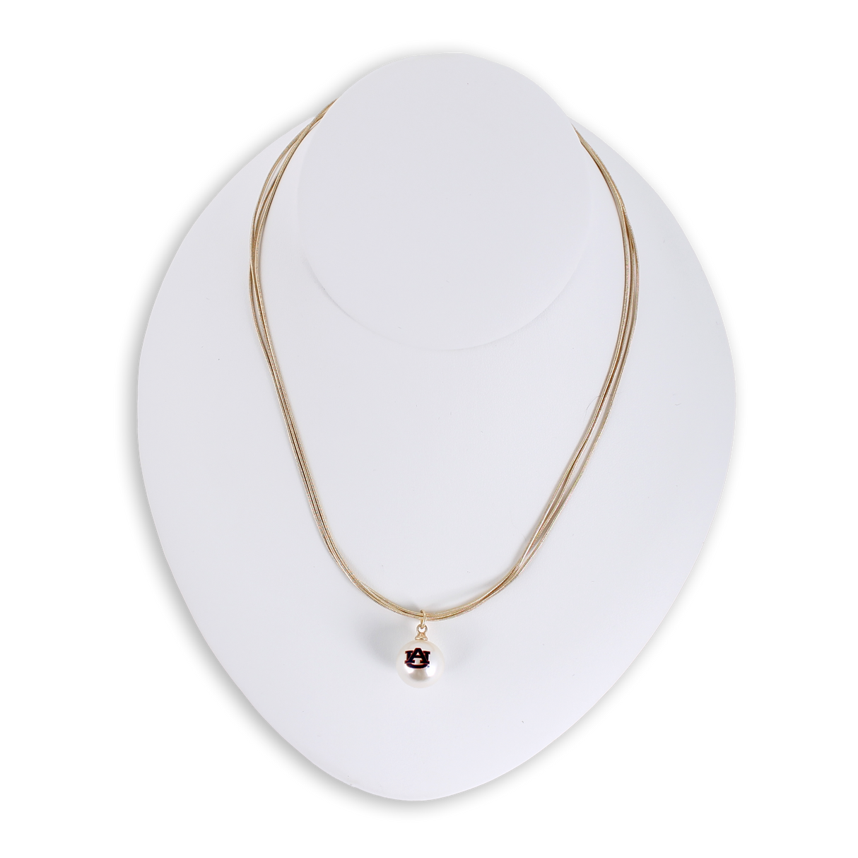 18” Auburn Gold & Pearl Logo 3-Strand Necklace