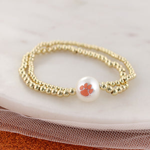 Clemson Gold & Pearl Logo Stretch Bracelet Set