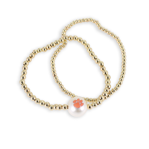 Clemson Gold & Pearl Logo Stretch Bracelet Set