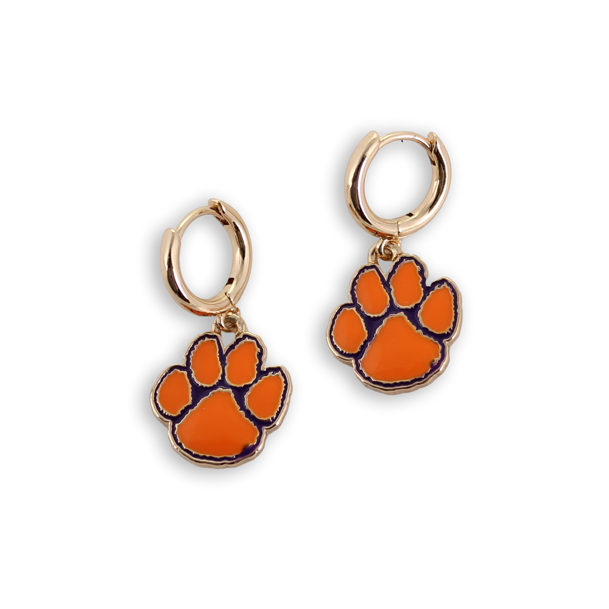 Clemson Gold Huggie Hoop Earrings w/ Enamel Logo