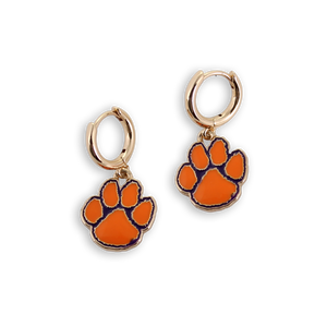 Clemson Gold Huggie Hoop Earrings w/ Enamel Logo