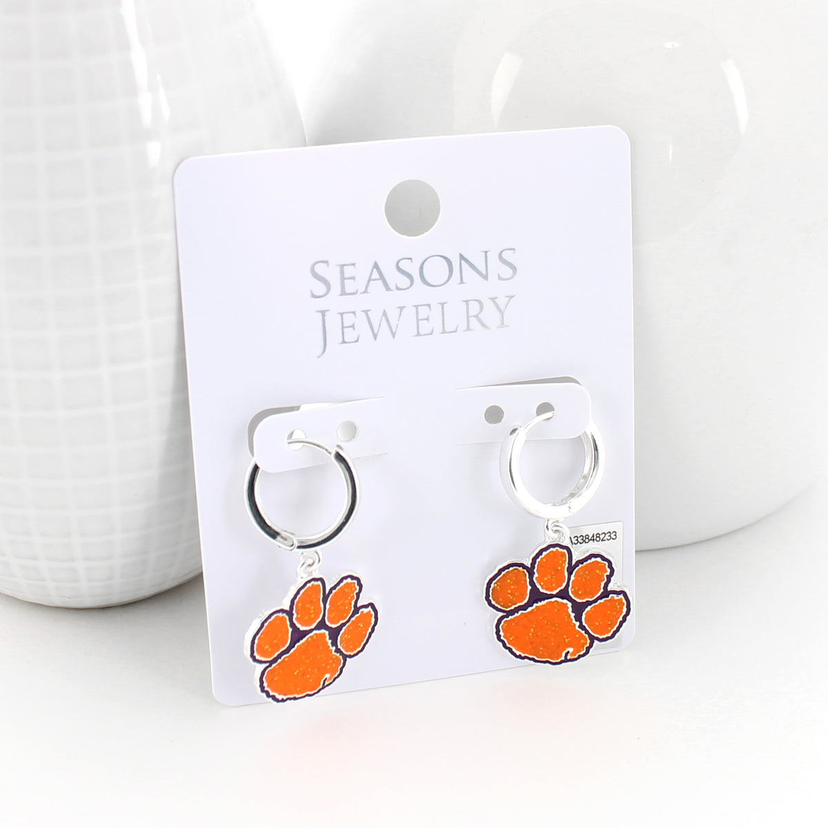 Clemson Glitter Enamel Logo Huggie Hoop Earrings