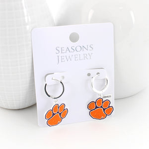 Clemson Glitter Enamel Logo Huggie Hoop Earrings