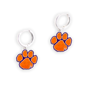Clemson Glitter Enamel Logo Huggie Hoop Earrings