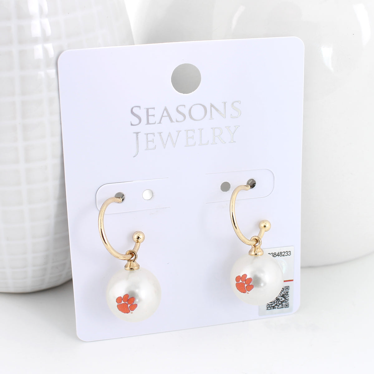 Clemson Pearl Logo Hoop Earrings