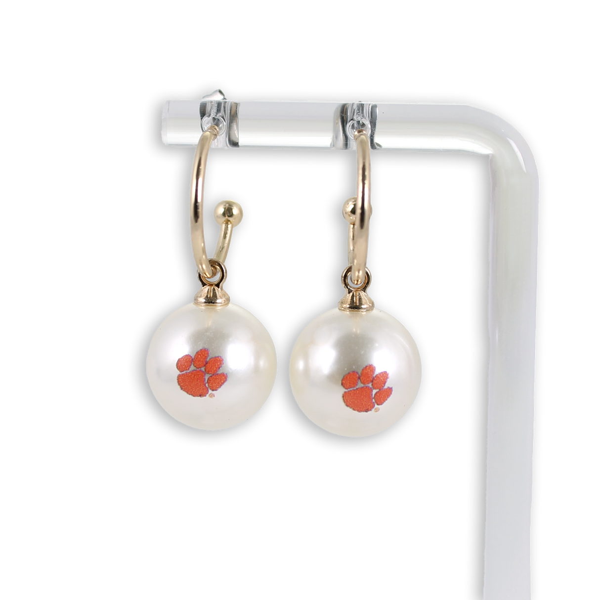 Clemson Pearl Logo Hoop Earrings