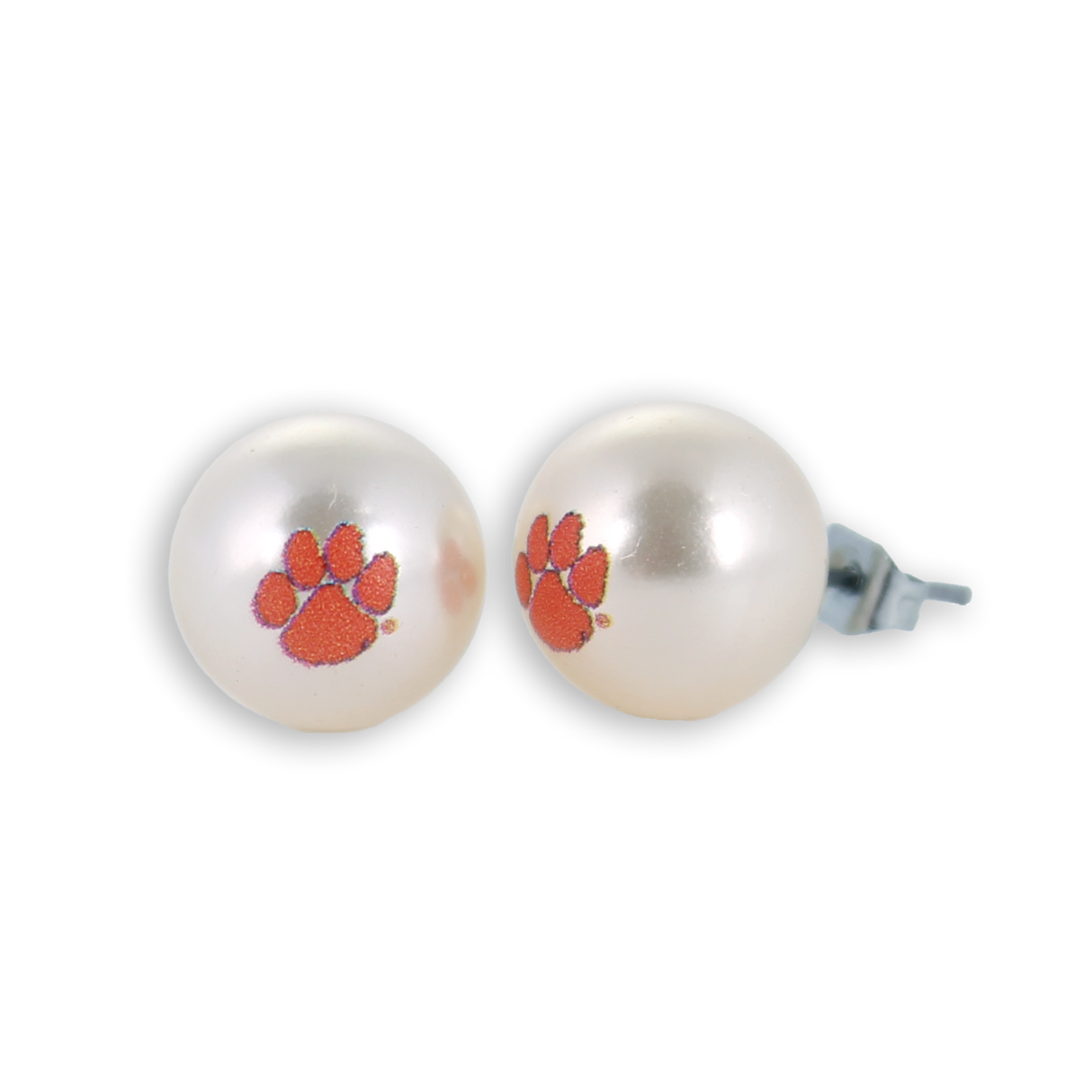 Clemson Logo Pearl Stud Earrings