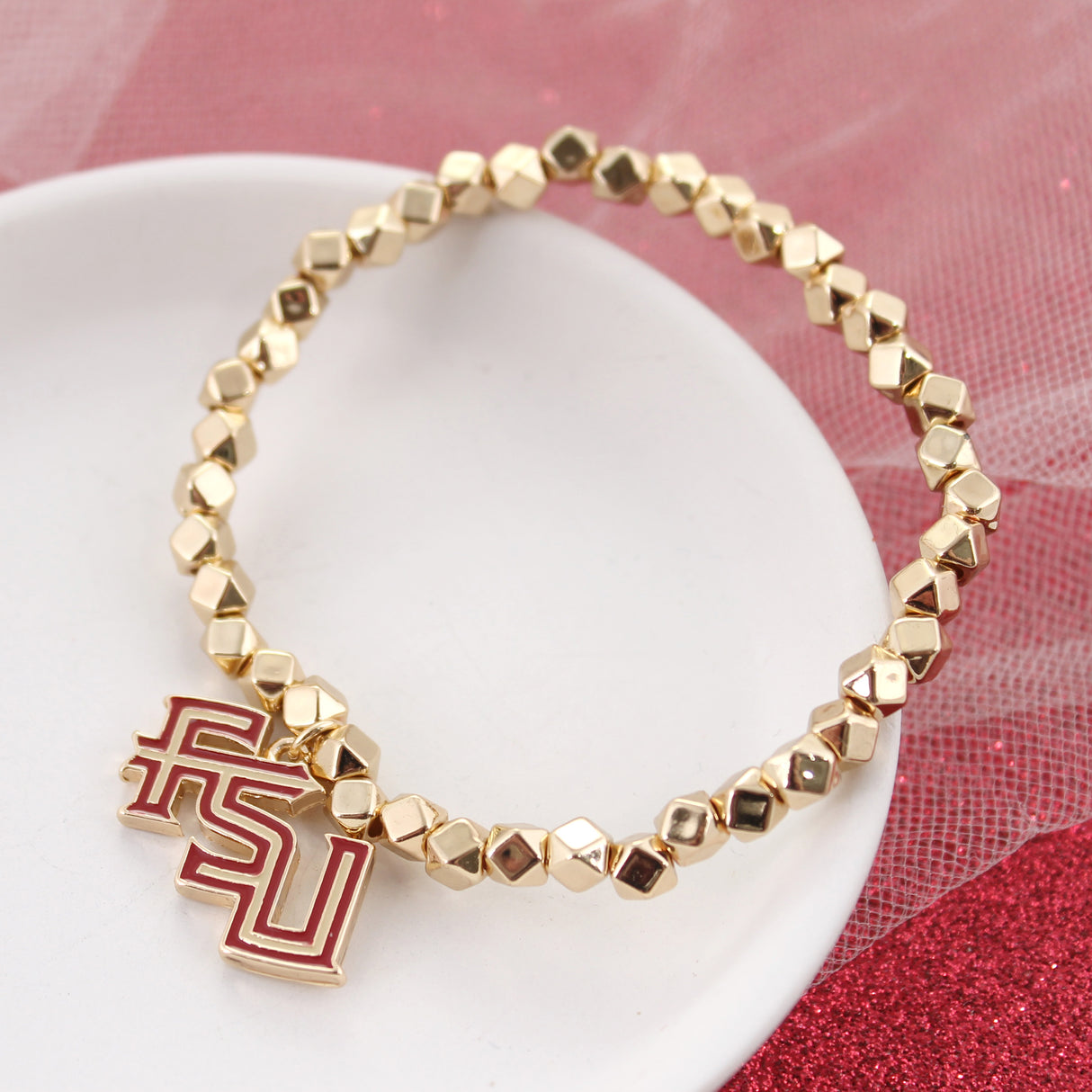 Florida State Gold Stretch Bracelet w/Enamel Logo 