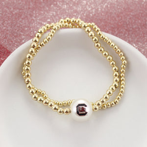 South Carolina Gold & Pearl Logo Stretch Bracelet Set