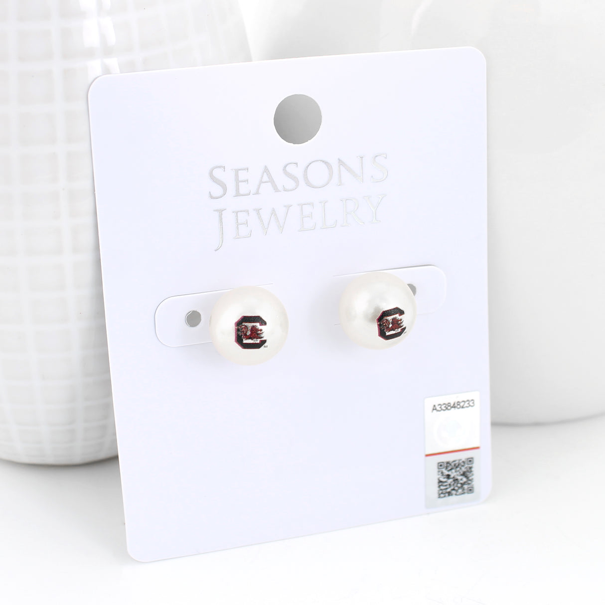South Carolina Logo Pearl Stud Earrings