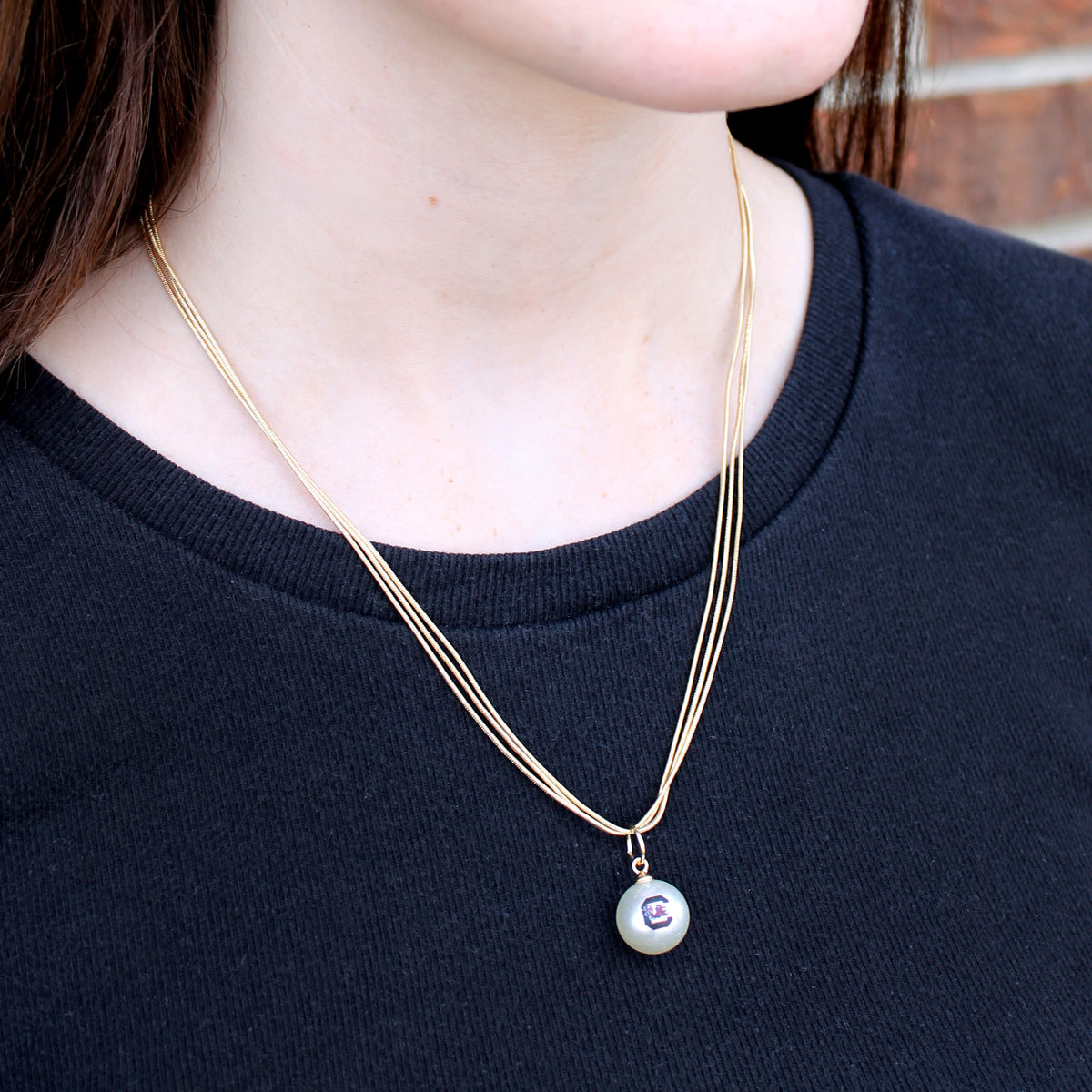 18” South Carolina Gold & Pearl Logo 3-Strand Necklace
