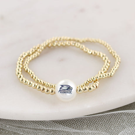 Georgia Southern Gold & Pearl Logo Stretch Bracelet Set