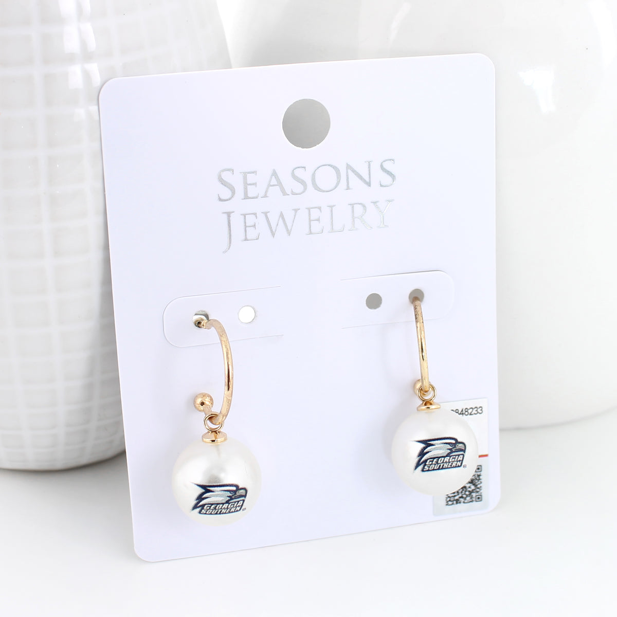 Georgia Southern Logo Pearl Hoop Earrings