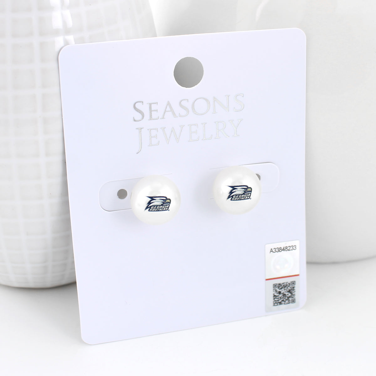 Georgia Southern Logo Pearl Stud Earrings