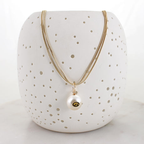 18" Iowa Gold & Pearl Logo 3-Strand Necklace